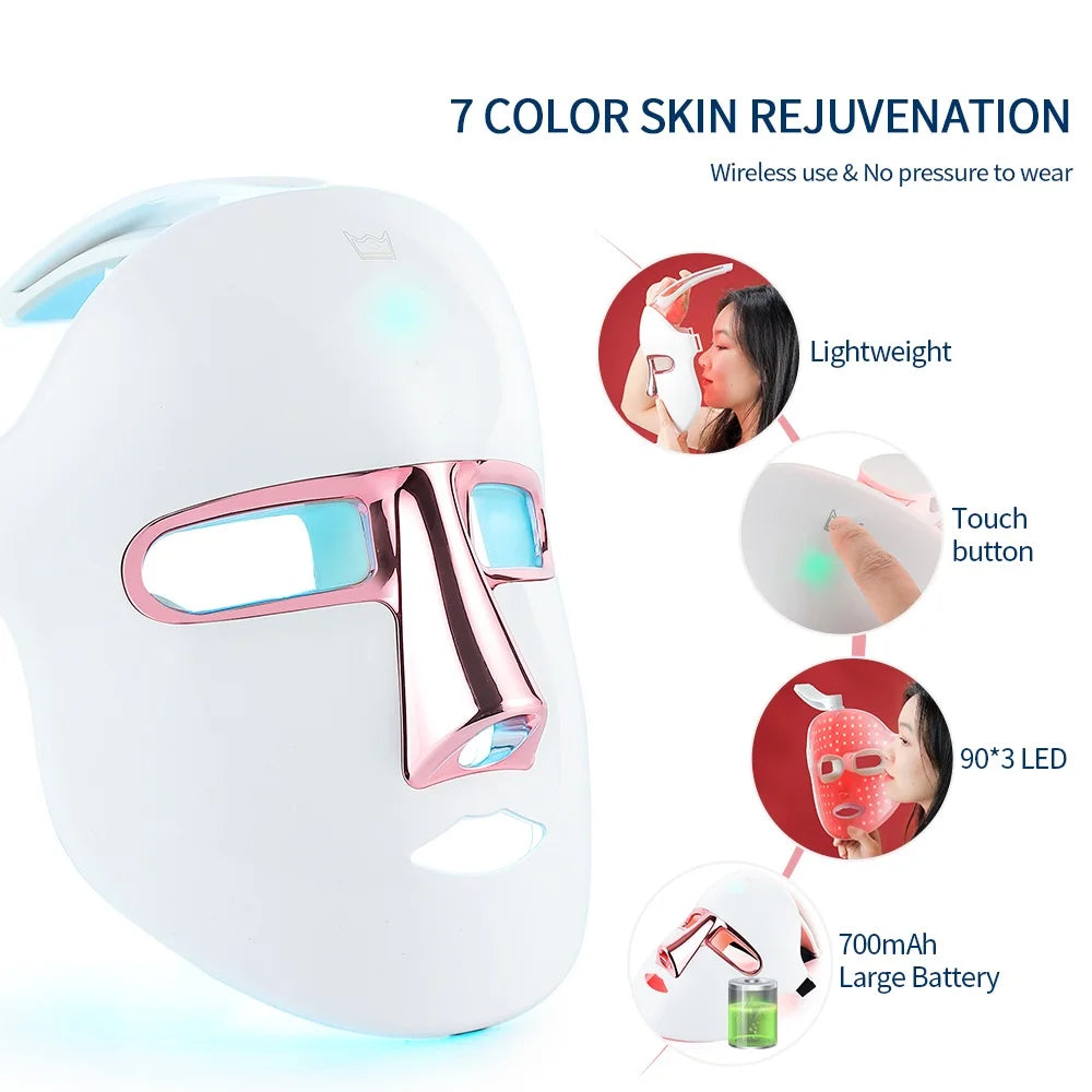 Glow Shield Pro — 7-Color LED Light Therapy Face & Neck Mask (Wireless)