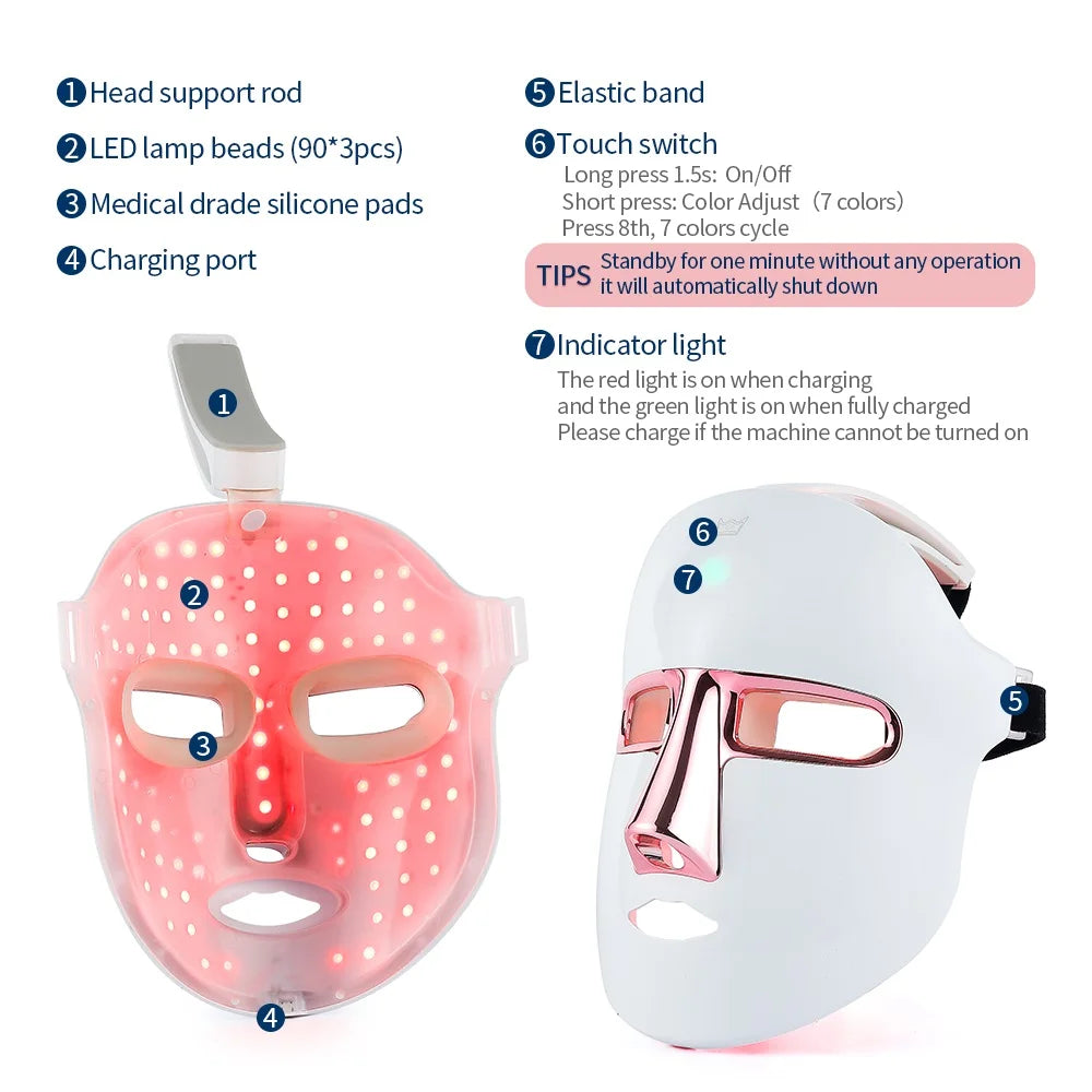 Glow Shield Pro — 7-Color LED Light Therapy Face & Neck Mask (Wireless)